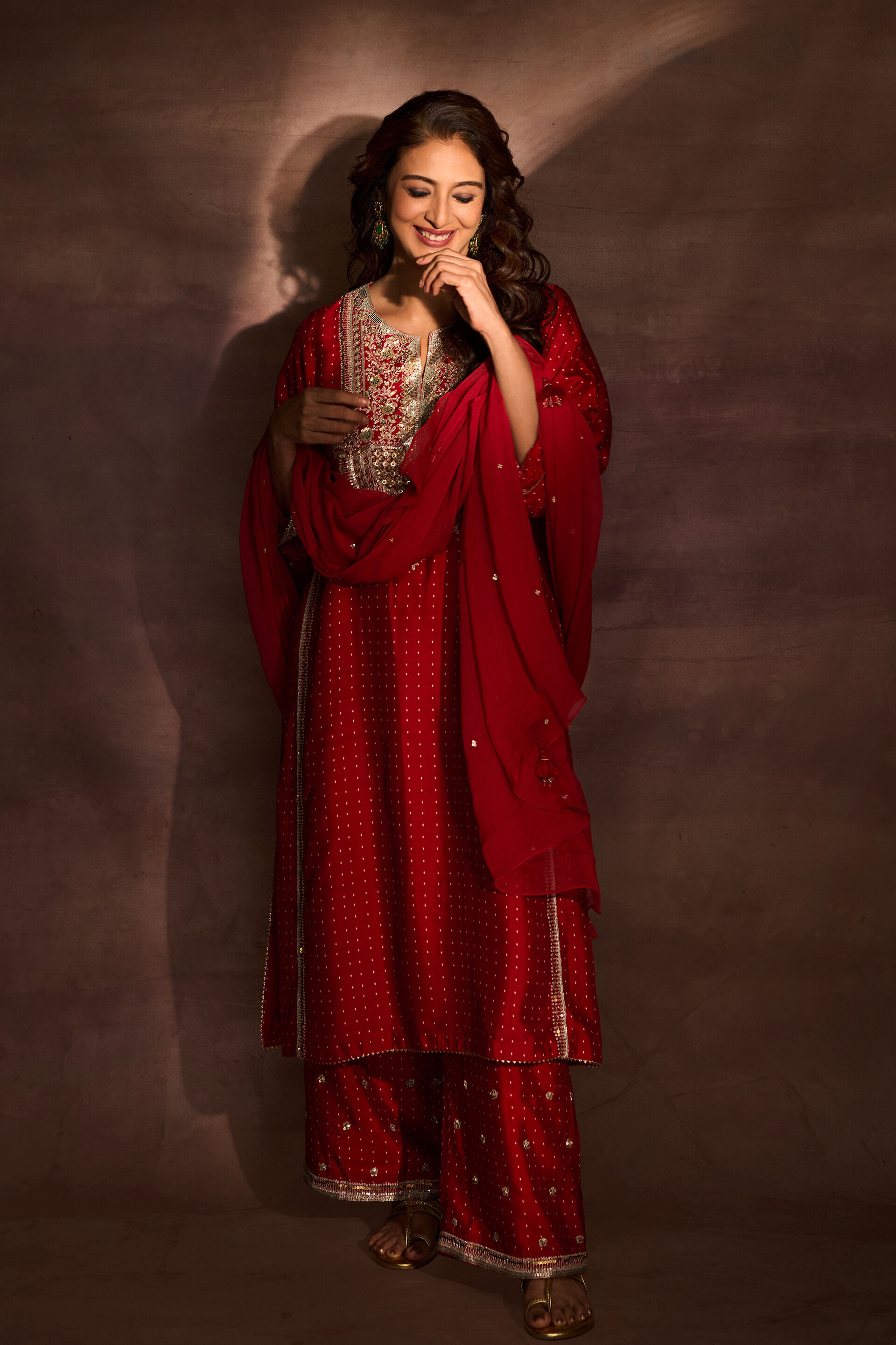 Sindhura Embroidered Silk Suit Set - Red